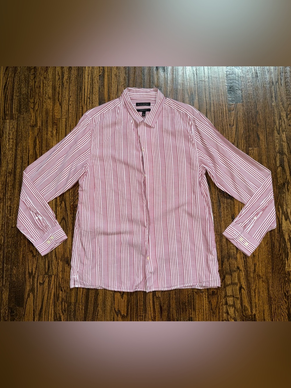 Banana Republic Untucked Slim Fit Button-Up Casual Shirt Pink Striped Size Large